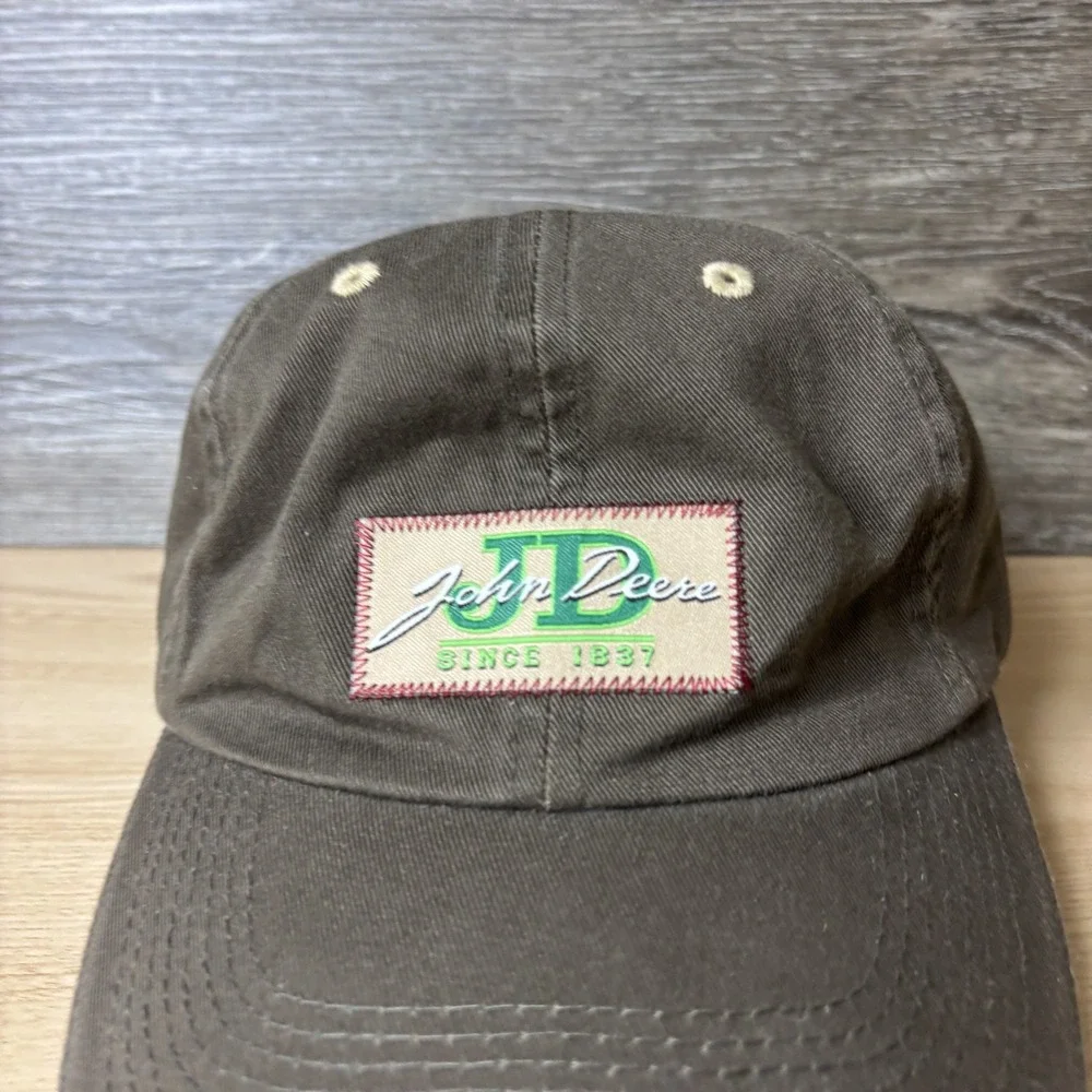 John Deere Hat Cap Strap Back Brown Canvas Patch Embroidered Mens One Size
